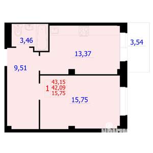 1-к квартира, вторичка, 43м2, 9/9 этаж