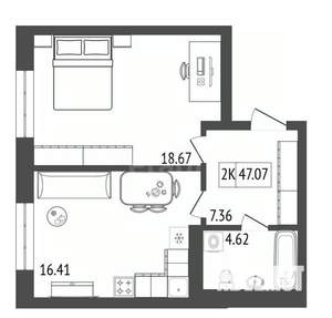 2-к квартира, вторичка, 47м2, 14/17 этаж