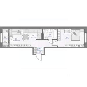 2-к квартира, вторичка, 49м2, 13/16 этаж