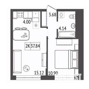 2-к квартира, строящийся дом, 38м2, 16/17 этаж