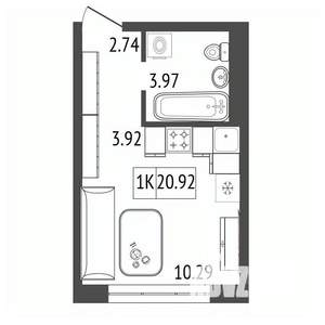 1-к квартира, строящийся дом, 21м2, 15/17 этаж