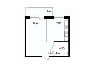 1-к квартира, вторичка, 34м2, 16/18 этаж