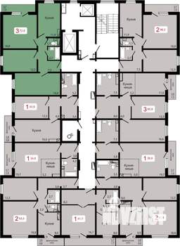 3-к квартира, строящийся дом, 73м2, 16/17 этаж