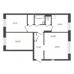 3-к квартира, вторичка, 62м2, 1/9 этаж