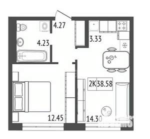 2-к квартира, вторичка, 39м2, 17/17 этаж