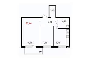 2-к квартира, вторичка, 56м2, 4/18 этаж