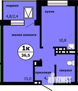 1-к квартира, сданный дом, 36м2, 15/19 этаж