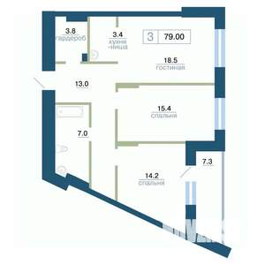 3-к квартира, строящийся дом, 79м2, 3/24 этаж