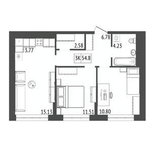 3-к квартира, вторичка, 55м2, 12/17 этаж
