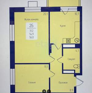 2-к квартира, вторичка, 56м2, 21/25 этаж