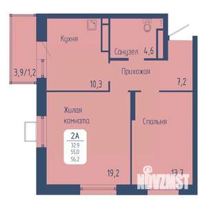 2-к квартира, вторичка, 56м2, 13/15 этаж