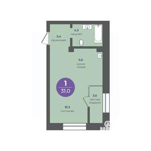 1-к квартира, вторичка, 31м2, 2/15 этаж
