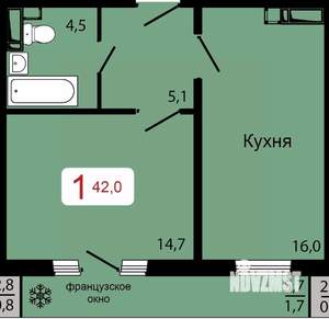 1-к квартира, строящийся дом, 42м2, 12/17 этаж