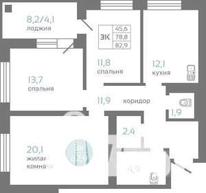 3-к квартира, строящийся дом, 83м2, 10/19 этаж
