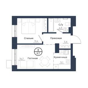 2-к квартира, вторичка, 42м2, 2/23 этаж