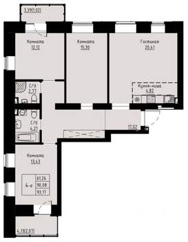 4-к квартира, строящийся дом, 93м2, 5/8 этаж