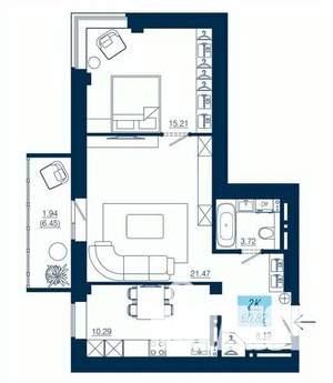 2-к квартира, строящийся дом, 61м2, 16/19 этаж