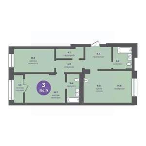 3-к квартира, вторичка, 85м2, 9/16 этаж