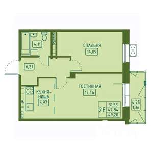 2-к квартира, вторичка, 49м2, 5/23 этаж