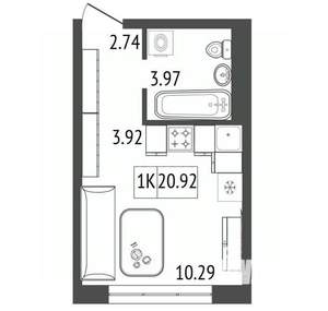 1-к квартира, вторичка, 21м2, 12/17 этаж