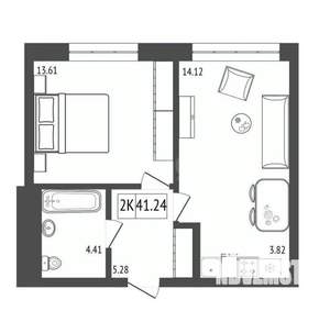 2-к квартира, вторичка, 41м2, 8/17 этаж