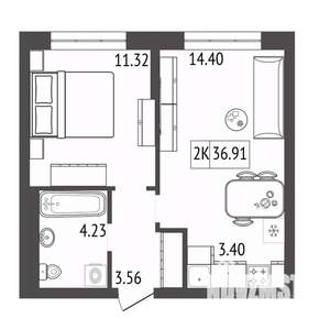 2-к квартира, вторичка, 37м2, 4/17 этаж