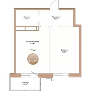 1-к квартира, вторичка, 51м2, 17/24 этаж