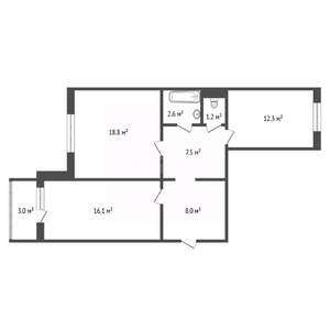 2-к квартира, вторичка, 67м2, 3/16 этаж