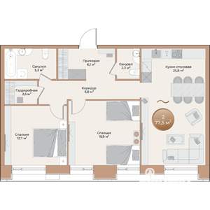 2-к квартира, строящийся дом, 78м2, 5/24 этаж