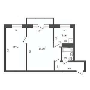 2-к квартира, вторичка, 46м2, 4/5 этаж