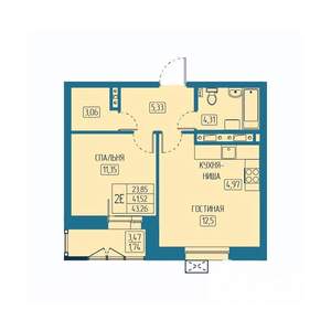 2-к квартира, вторичка, 43м2, 5/20 этаж