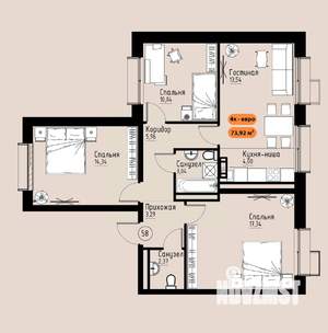 4-к квартира, вторичка, 74м2, 7/17 этаж