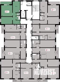 2-к квартира, строящийся дом, 56м2, 13/17 этаж