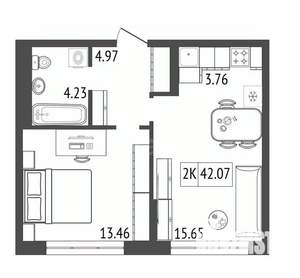 2-к квартира, вторичка, 42м2, 3/17 этаж