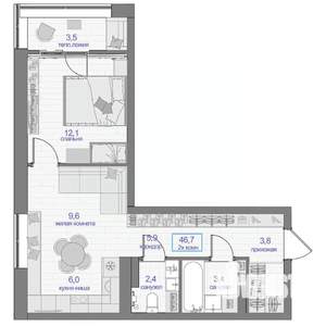 2-к квартира, вторичка, 47м2, 24/24 этаж