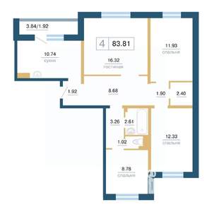 4-к квартира, вторичка, 84м2, 14/17 этаж