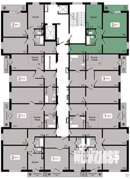 2-к квартира, строящийся дом, 61м2, 4/17 этаж