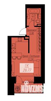 1-к квартира, строящийся дом, 30м2, 6/17 этаж