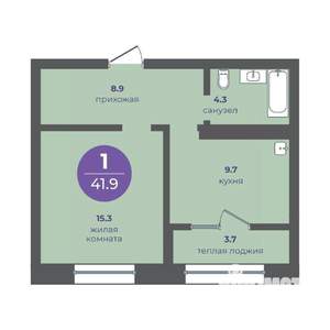 1-к квартира, вторичка, 42м2, 7/16 этаж