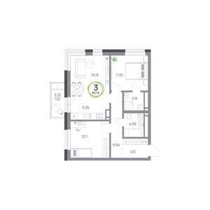 3-к квартира, строящийся дом, 64м2, 9/17 этаж