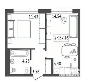 2-к квартира, вторичка, 37м2, 8/17 этаж