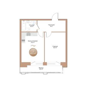1-к квартира, строящийся дом, 47м2, 2/24 этаж