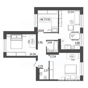 4-к квартира, строящийся дом, 74м2, 8/17 этаж