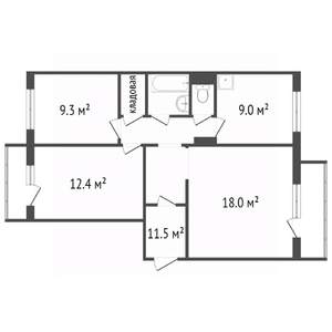 3-к квартира, вторичка, 65м2, 8/9 этаж