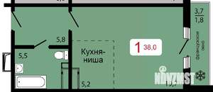 1-к квартира, строящийся дом, 38м2, 9/17 этаж