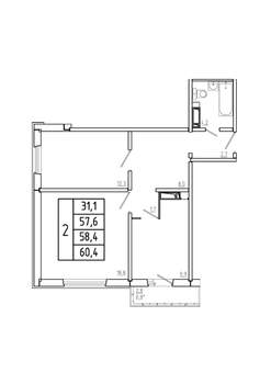 2-к квартира, вторичка, 58м2, 7/17 этаж