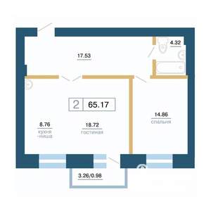 2-к квартира, вторичка, 65м2, 7/7 этаж