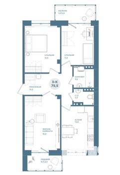 3-к квартира, строящийся дом, 76м2, 2/19 этаж
