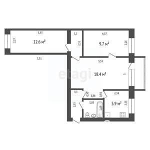 3-к квартира, вторичка, 55м2, 3/5 этаж