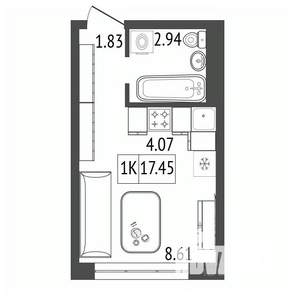 1-к квартира, строящийся дом, 17м2, 3/17 этаж